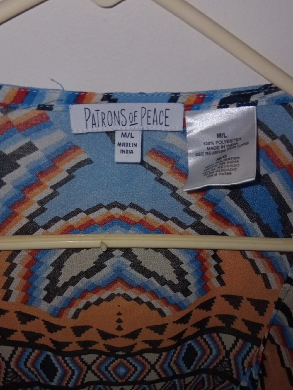 PATRONS OF PEACE Blue & Mustard Geometric WOMENS Shirt - Picture 3 of 5